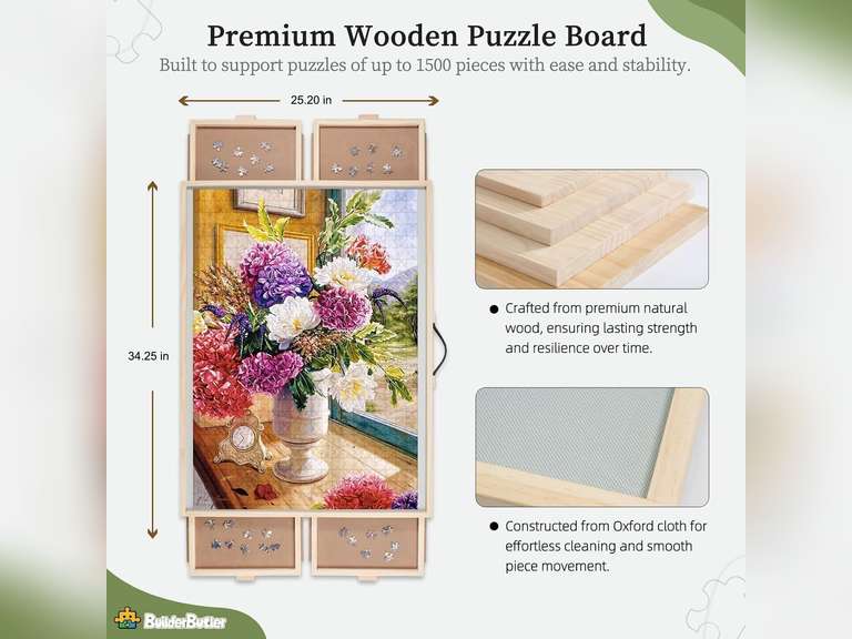 2-in-1 Tilting & Rotating Puzzle Board, Portable Puzzle Table with 4 Drawers Cover,34.25" x 25.2" for 1500 Pieces 80