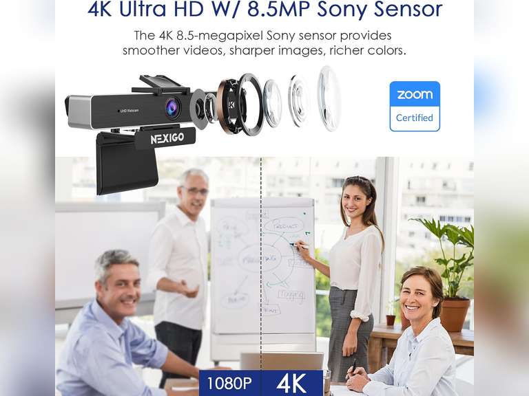 NexiGo Zoom Certified, N950P 4K Zoomable Webcam with Remote Control, Sony_Starvis Sensor, 5X Digital Zoom, Pro Web Camera with Dual Stereo Mics, for Zoom Skype Teams Twitch 130