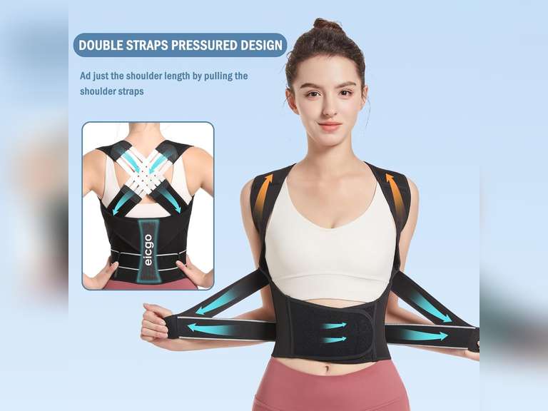 Posture Corrector,Suitable for Men and Women Upper and Lower Back Pain Relief - Scoliosis, Hunchback, Eicgo Adjustable Posture Corrector belt,Comfortable and Breathable Back Straightener (Black, Large) 33