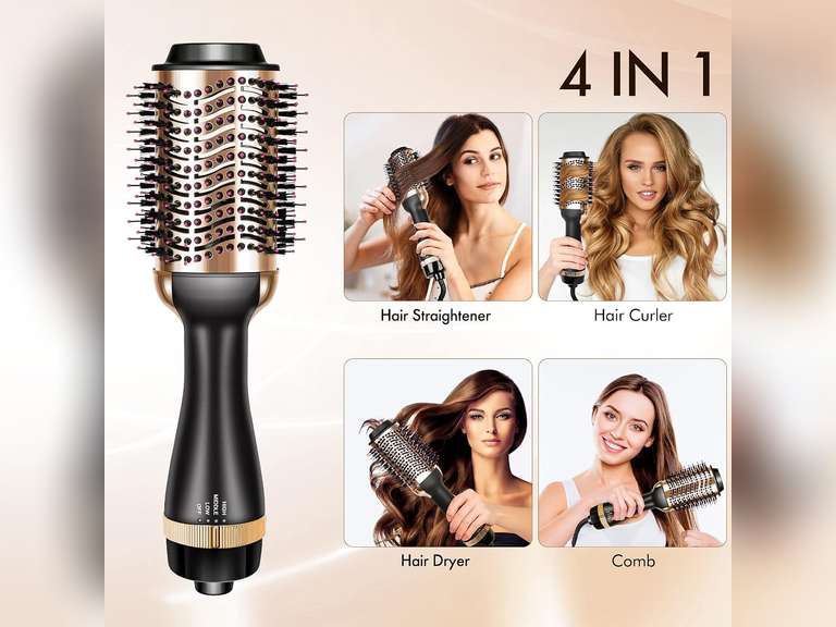 Hair Dryers Brush, 3 in 1 Hot Air Brushes Brush for Blowing, Straightening, Curling with ALCI Safety Plug One Step Hair Dryer & Volumizer Negative Ionic Technology for All Type Hair(Gold) 77
