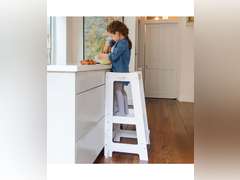 Stepup Baby Toddler Tower Step High Chair | Montessori Inspired | Wooden Step Stool for Preschool Kids | Adjustable for 18 Month - 5 Years | Includes Safety Rail - Natural - White 130