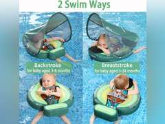 2025 New Mambobaby Float with Canopy, Non Inflatable Solid Baby Swim Float, Upgrade Soft Skin-Friendly Fabric Material Infant Pool Float Smart Swim Trainer for Infant Toddler 3-24 Month 80
