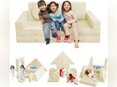 16Pcs Modular Kids Play Couch,Kid Furniture Foam Sofa for Playroom,Kids Couch Building Fort, Convertible Foam Sofa Cushion for Boys and Girls (Beige) 120