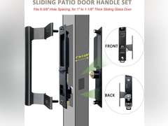 Sliding Glass Door Handle Set with Lock - Easy to Install,Patio Sliding Door Handle Fits for 1 to 1-1/8 Door Thickness,6-5/8" Screw Hole Spacing,Perfectly Replacement for Old Handle(Black) 23