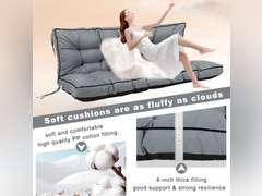 Porch Swing Cushions 3 Seater Replacement, Waterproof Bench Cushions for Outdoor Furniture with Backrest, 4" Thickened Patio Swing Cushion with Ties (Light Grey, 63 * 40 inch) 170