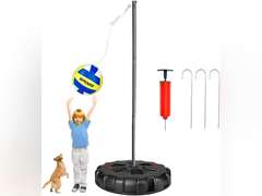 (See pictures, the ball is damaged)Tetherball Set with Base - Outdoor Portable Tetherball Set with Balls/Pump/Cord/Stakes/Heavy Duty Poles, Family Fun Outdoor Activity Tetherball Set for Outdoor Backyard Lawn Beach 140