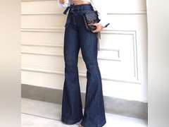 Pantete Womens High Waisted Bell Bottom Jeans Denim High Rise Flare Jean Pants with Wide Leg and Belt size S 37