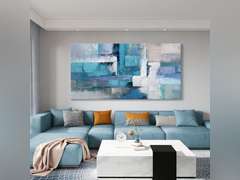 AJAZIKO Blue Wall Art Modern Wall Art for Living Room - Blue Abstract Canvas Wall Art - Ideal for Bedroom, Office Decor, Artwork for Wall Decor, Large Pictures for Living Room 24 48IN 90