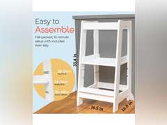 Stepup Baby Toddler Tower Step High Chair | Montessori Inspired | Wooden Step Stool for Preschool Kids | Adjustable for 18 Month - 5 Years | Includes Safety Rail - Natural - White 130