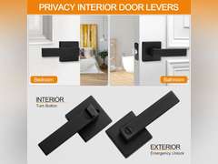 10 Pack Matte Black Door Handles Privacy Door Levers, Keyless Interior Door Knobs Square Door Levers Heavy Duty Door Locks for Bedroom Bathroom, Reversible Flat Levers(Damaged packaging ) 130