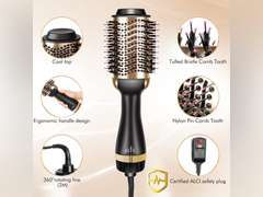 Hair Dryers Brush, 3 in 1 Hot Air Brushes Brush for Blowing, Straightening, Curling with ALCI Safety Plug One Step Hair Dryer & Volumizer Negative Ionic Technology for All Type Hair(Gold) 77