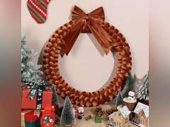 Christmas Velvet Wreath,Velvet Front Door Wreaths Christmas Wall Decor with Bow Holiday Wall Hanging Wreath for Christmas Party Table Fireplaces Porch Walls Decorations (Bronze, 18inch) 36