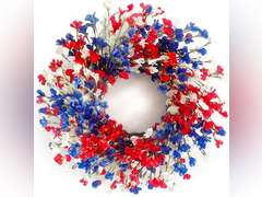24 Inch Patriotic Wreaths for Front Door, 4th of July Wreath Summer Forsythia Wreath for Memorial Day Independence Day Farmhouse Porch Window Door Decor 50