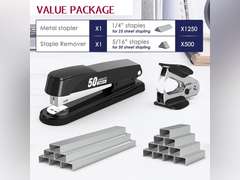 Metal Stapler Heavy Duty 50 Sheet Capacity with 1750 Staples and Staple Remover, Full Strip Staplers for Desk, No Jam, Non-Slip for Office & Classroom, Black 14
