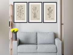 Vintage Antique Garden Wildflowers Sign Wall Art Decor 24"x16" Set Of 3 Living Room Soild Wood Framed Farmhouse Bedroom Modren Minimalist Floral Botanical Flowers Wall Hanging (Black) 59