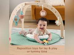 Fisher-Price Wood Baby Playmat Lay & Play Deluxe Activity Gym with Wooden Frame & Tummy Time Sensory Toys for Newborns 0+ Months (packing damage) 90
