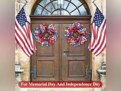 24 Inch Patriotic Wreaths for Front Door, 4th of July Wreath Summer Forsythia Wreath for Memorial Day Independence Day Farmhouse Porch Window Door Decor 50
