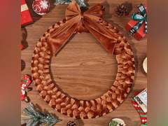 Christmas Velvet Wreath,Velvet Front Door Wreaths Christmas Wall Decor with Bow Holiday Wall Hanging Wreath for Christmas Party Table Fireplaces Porch Walls Decorations (Bronze, 18inch) 36