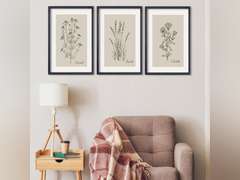Vintage Antique Garden Wildflowers Sign Wall Art Decor 24"x16" Set Of 3 Living Room Soild Wood Framed Farmhouse Bedroom Modren Minimalist Floral Botanical Flowers Wall Hanging (Black) 59