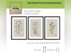 Vintage Antique Garden Wildflowers Sign Wall Art Decor 24"x16" Set Of 3 Living Room Soild Wood Framed Farmhouse Bedroom Modren Minimalist Floral Botanical Flowers Wall Hanging (Black) 59