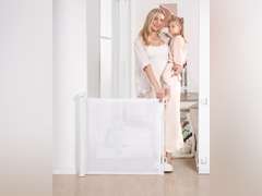 (Similar model)Likzest Retractable Baby Gate, Mesh and Pet Gate 33/' Tall, Extends up to 55/' Wide, Child Safety Gates for Stairs Doorways Hallways, Dog Cat Indoor Outdoor (White), 6*18, SH20.006DC 37