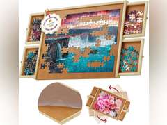 1000 Piece Wooden Jigsaw Puzzle Table - 4 Drawers, Rotating Puzzle Board | 30 X 22 Jigsaw Puzzle Board | Puzzles Cover Included - Portable Puzzle Tables for Adults and Kids by Beyond Innoventions 45