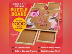 1000 Piece Wooden Jigsaw Puzzle Table - 4 Drawers, Rotating Puzzle Board | 30 X 22 Jigsaw Puzzle Board | Puzzles Cover Included - Portable Puzzle Tables for Adults and Kids by Beyond Innoventions 45