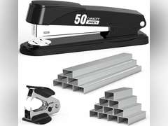 Metal Stapler Heavy Duty 50 Sheet Capacity with 1750 Staples and Staple Remover, Full Strip Staplers for Desk, No Jam, Non-Slip for Office & Classroom, Black 14