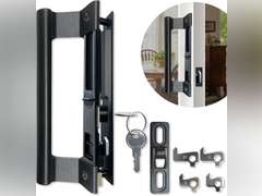 Sliding Glass Door Handle Set with Lock - Easy to Install,Patio Sliding Door Handle Fits for 1 to 1-1/8 Door Thickness,6-5/8" Screw Hole Spacing,Perfectly Replacement for Old Handle(Black) 23