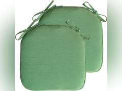 Outdoor Non Slip Chair Pad, Bistro U-Shaped Dining Chair Seat Cushions with Ties, 14x14 inch, Set of 2, (Deep Green) 40