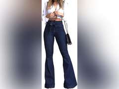 Pantete Womens High Waisted Bell Bottom Jeans Denim High Rise Flare Jean Pants with Wide Leg and Belt size S 37