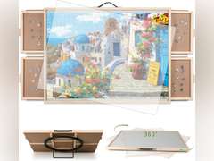 2-in-1 Tilting & Rotating Puzzle Board, Portable Puzzle Table with 4 Drawers Cover,34.25" x 25.2" for 1500 Pieces 80