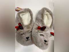 Women's Reindeer Faux Fur Christmas Slipper Socks with Grippers - Wondershop Brown S/M 9