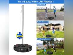 (See pictures, the ball is damaged)Tetherball Set with Base - Outdoor Portable Tetherball Set with Balls/Pump/Cord/Stakes/Heavy Duty Poles, Family Fun Outdoor Activity Tetherball Set for Outdoor Backyard Lawn Beach 140