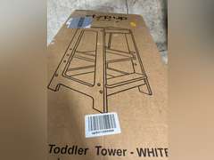 Stepup Baby Toddler Tower Step High Chair | Montessori Inspired | Wooden Step Stool for Preschool Kids | Adjustable for 18 Month - 5 Years | Includes Safety Rail - Natural - White 130