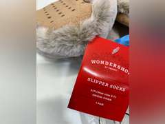 Women's Reindeer Faux Fur Christmas Slipper Socks with Grippers - Wondershop Brown S/M 9