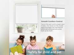 ChrisDowa Cordless 100% Blackout Roller Shade, with Striped Jacquard, Thermal Insulated, UV Protection Fabric, Total Blackout Blinds for Window, French Doors, Home and Office. White, 44" W x 72" H 66