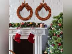 Christmas Velvet Wreath,Velvet Front Door Wreaths Christmas Wall Decor with Bow Holiday Wall Hanging Wreath for Christmas Party Table Fireplaces Porch Walls Decorations (Bronze, 18inch) 36