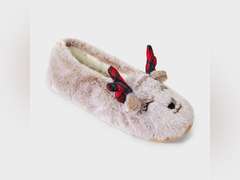 Women's Reindeer Faux Fur Christmas Slipper Socks with Grippers - Wondershop Brown S/M 9
