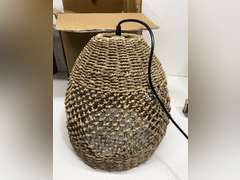 Rattan Pendant Light,13.77" Rustic Hand-Woven Wicker Hanging Light Water Plants Rattan Chandelier for Dining Living Bedroom Kitchen Farmhouse 117