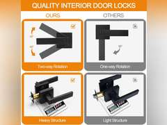 10 Pack Matte Black Door Handles Privacy Door Levers, Keyless Interior Door Knobs Square Door Levers Heavy Duty Door Locks for Bedroom Bathroom, Reversible Flat Levers(Damaged packaging ) 130