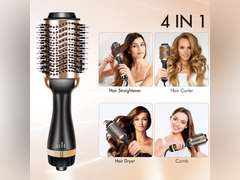 Hair Dryers Brush, 3 in 1 Hot Air Brushes Brush for Blowing, Straightening, Curling with ALCI Safety Plug One Step Hair Dryer & Volumizer Negative Ionic Technology for All Type Hair(Gold) 77