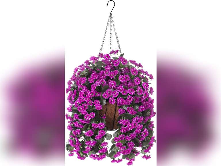 Hanging Baskets Artificial Flowers for Outdoor Interior Decor, Artificial Daisies Flowers Shrubs Plants with Baskets for Home Porch Garden Patio Patio Spring Summer Decor(Violet) 34