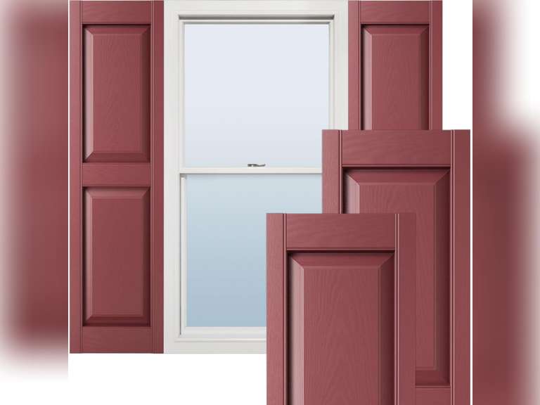 12"W x 43"H Lifetime Vinyl, Standard Two Equal Panels, Raised Panel Shutters, w/Installation Shutter-Lok's & Matching Screws (Per Pair), Wineberry 99