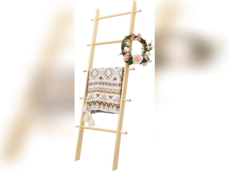 5-Tier Blanket Ladder 4.8 Ft Wall Leaning Quilt Rack, Farmhouse Blanket Storage for Living Room, Bedroom & Bathroom Rustic Decorative Wooden Towel & Quilt Holder, Easy to Assemble 21