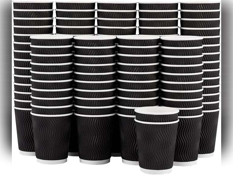 Lamosi 8 oz Disposable Coffee Cups - 120 Pack, Insulated Corrugated Paper Cups, Kraft Ripple Wall Cups for Hot Beverage or Cold Drinks (Black) packing damage 26