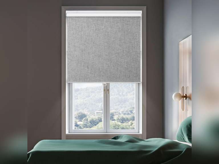 GENIMO 100% Blackout Roller Window Shades, Window Blinds Cordless with Thermal Insulated, UV Protection Fabric, French Door Blinds for Bedroom, Home, Office, Easy to Install, Grey, 31" W X 75" H 42