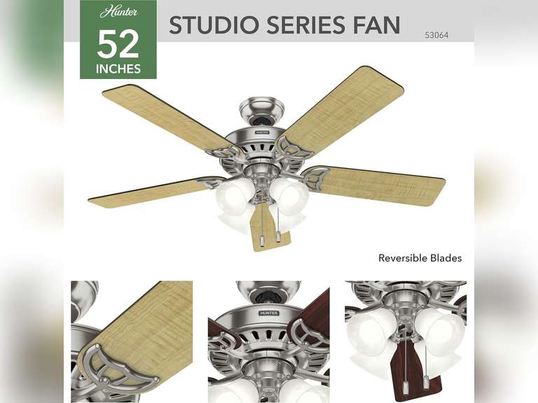 Hunter Fan Company Studio Series Indoor Ceiling Fan with LED Lights and Pull Chain Control 240