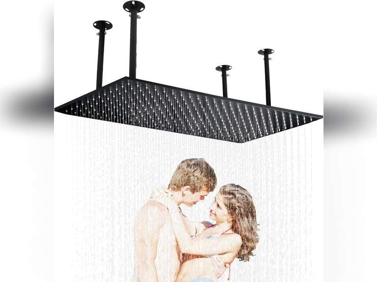 HOMEDEC Luxury Large Ceiling Rectangle Rainfall Shower Head, 16x32inch High Pressure Rain Showerhead with Silicone Nozzles Full Body Fixed Showerheads For Modern Bathroom, Black Finish 440