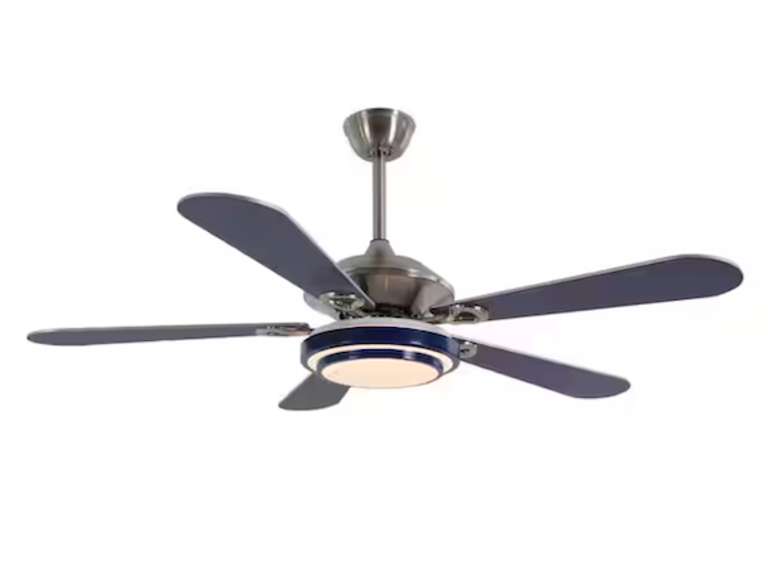 52 in. Indoor Blue and Silver Mute Ceiling Fan for Dining Room Bedroom with 3-Color Integrated LED Light and Remote 150